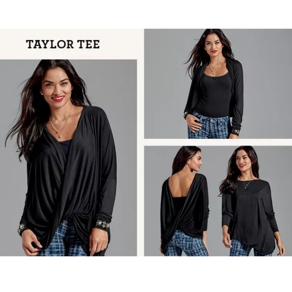 CAbi Tops - Cabi Women's Black 2-Way Long Sleeve Taylor Wrap Tee Style #3119 Size Small.